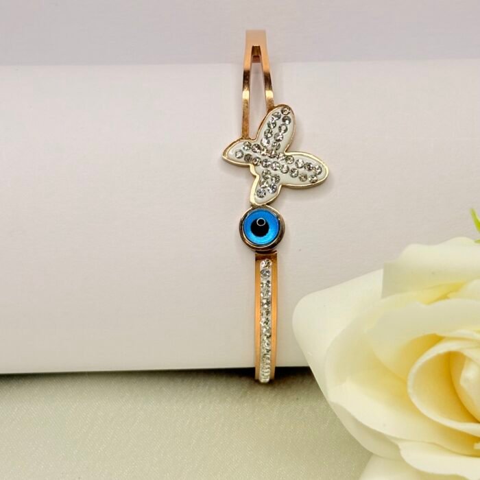Butterfly Evileye Anti Tarnished Gold Plated Stainless steal Bangle Bracelet