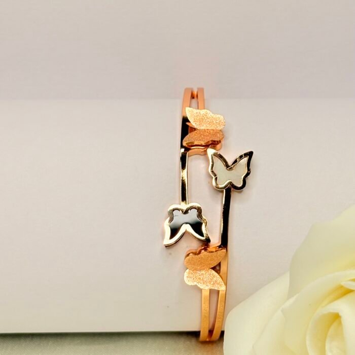 Rose gold plated Cubic Zirconia Studded Cuff Bracelet With Butterfly Desing