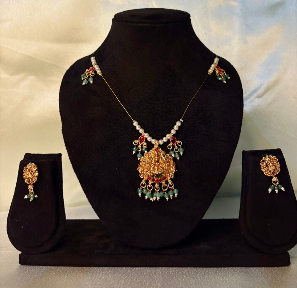 Invisible necklace traditional Lakshmi pendant with pearls and beads
