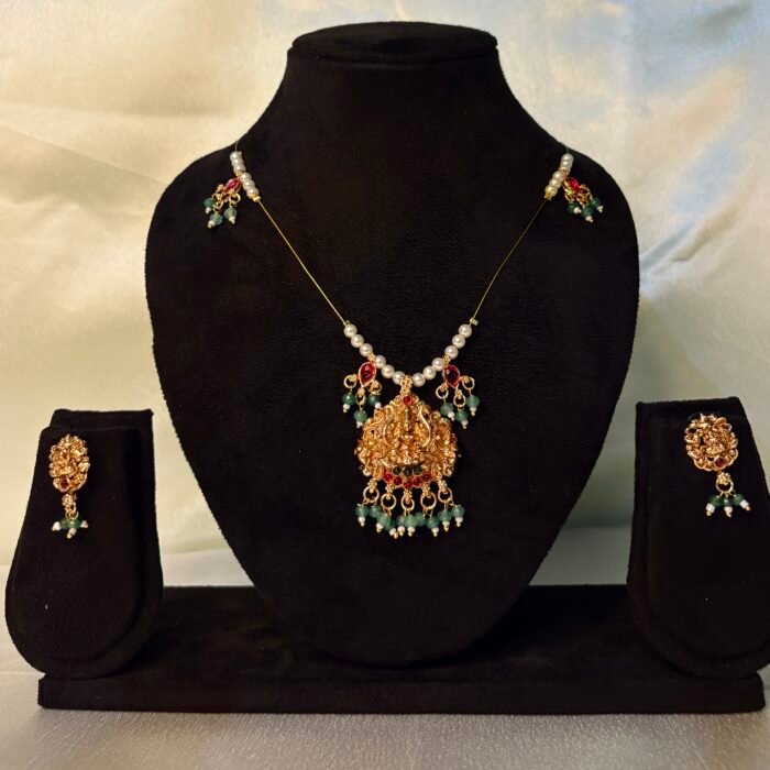 Invisible necklace traditional Lakshmi pendant with pearls and beads
