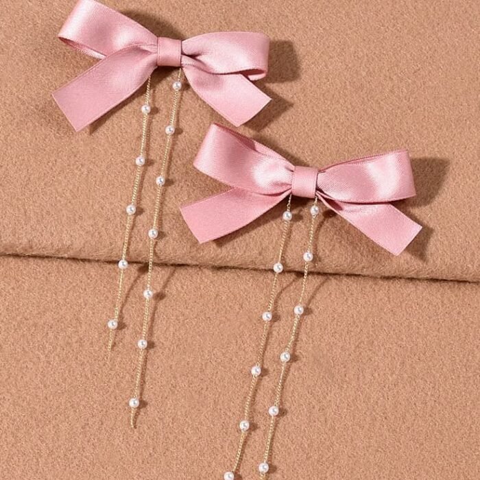 Bow hair clips with pearl strands