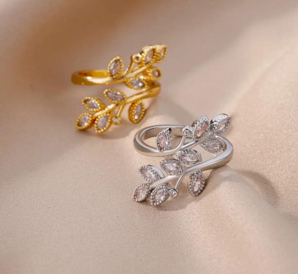 Zhilian 925 Sterling Silver Twisted Leaves Wishful Flower Opening Index Finger Ring.