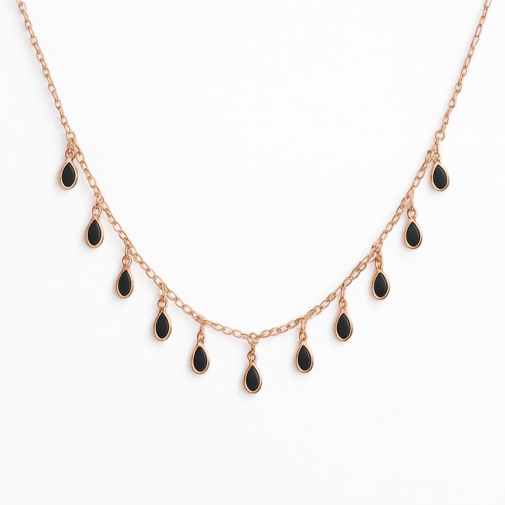 Crystal cascade black stone necklaces 