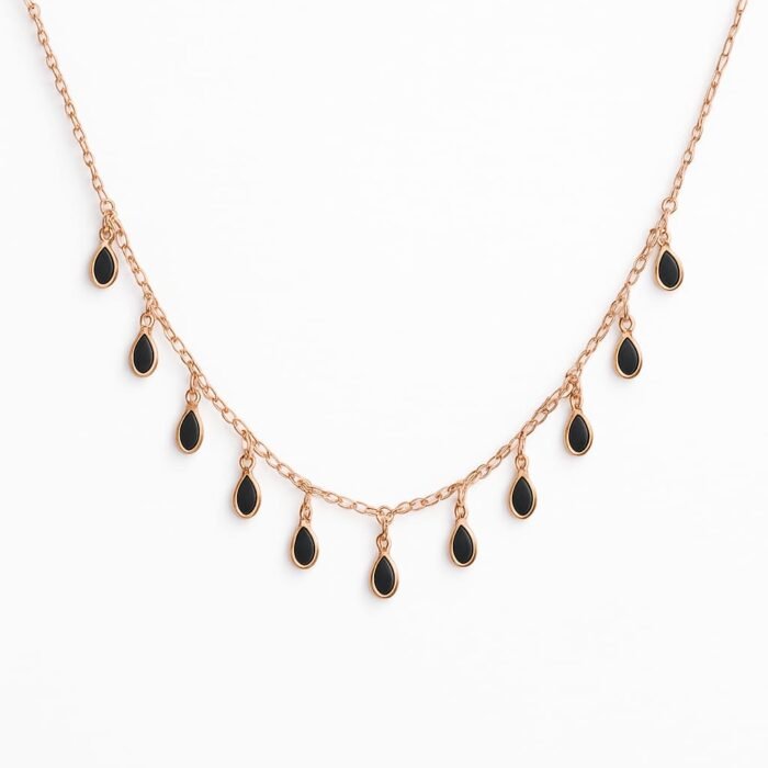 Crystal cascade black stone necklaces 